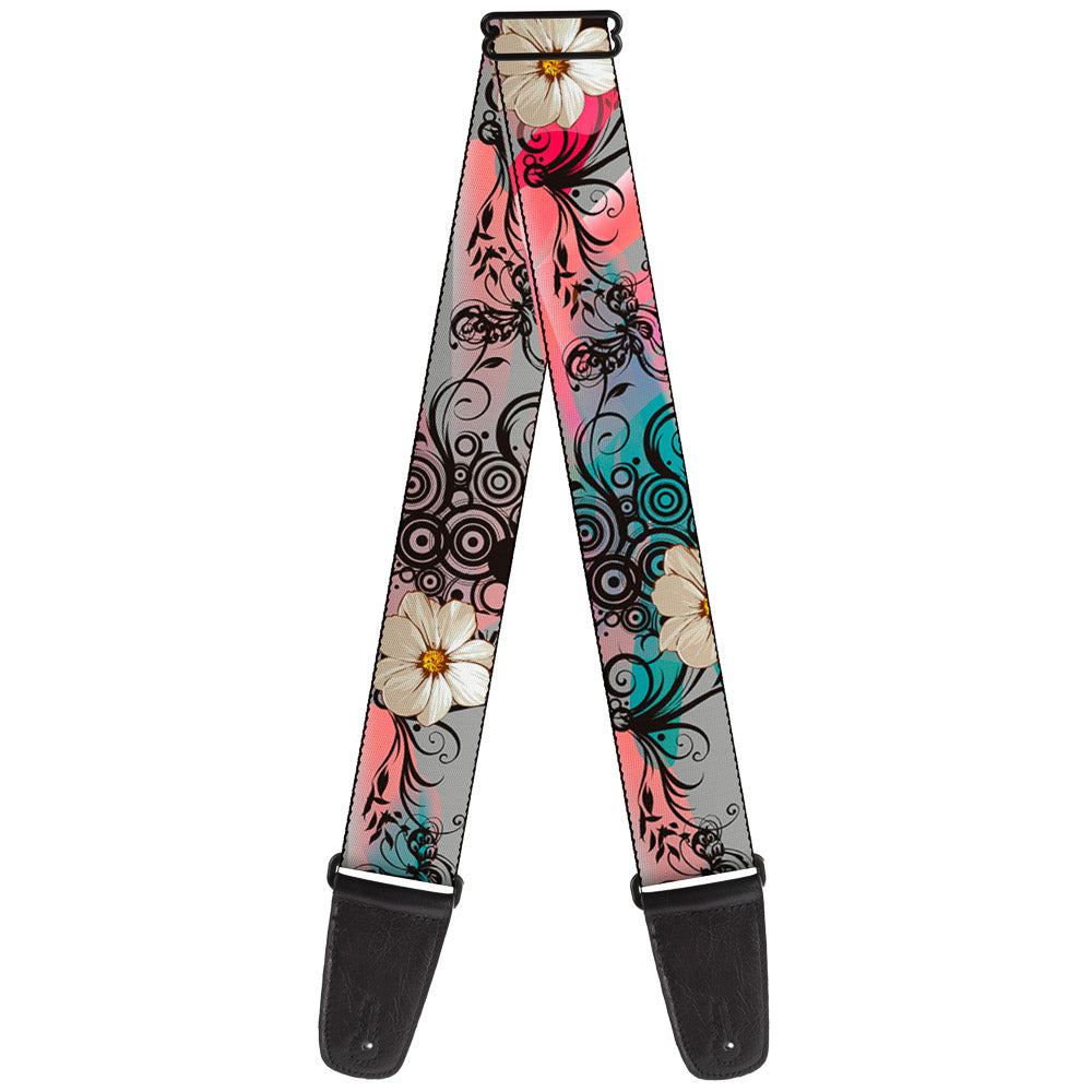 Guitar Strap - Flowers w Filigree Pink Guitar Straps Buckle-Down   