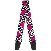 Guitar Strap - Checker & Stars Black White Pink Guitar Straps Buckle-Down   