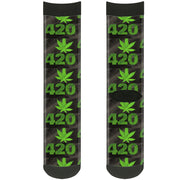 Sock Pair - Polyester - 420 Pot Leaf Black Smoke Green - CREW Socks Buckle-Down   