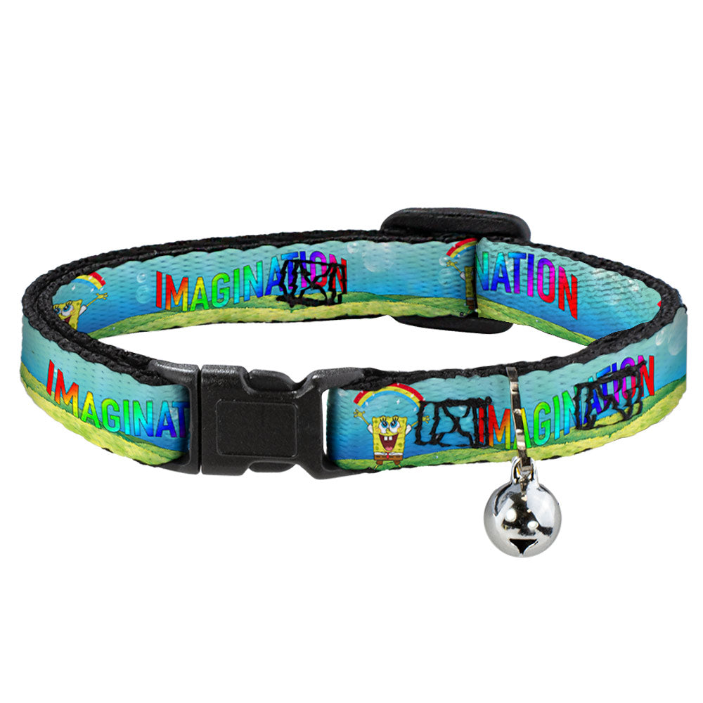 Cat Collar Breakaway with Bell - SpongeBob Arms Up Rainbow Pose IMAGINAAATION Black Multi Color Breakaway Cat Collars SpongeBob SquarePants