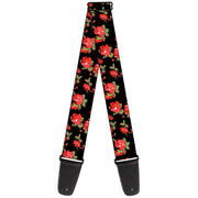 Guitar Strap - Red Roses Scattered Black Guitar Straps Buckle-Down   