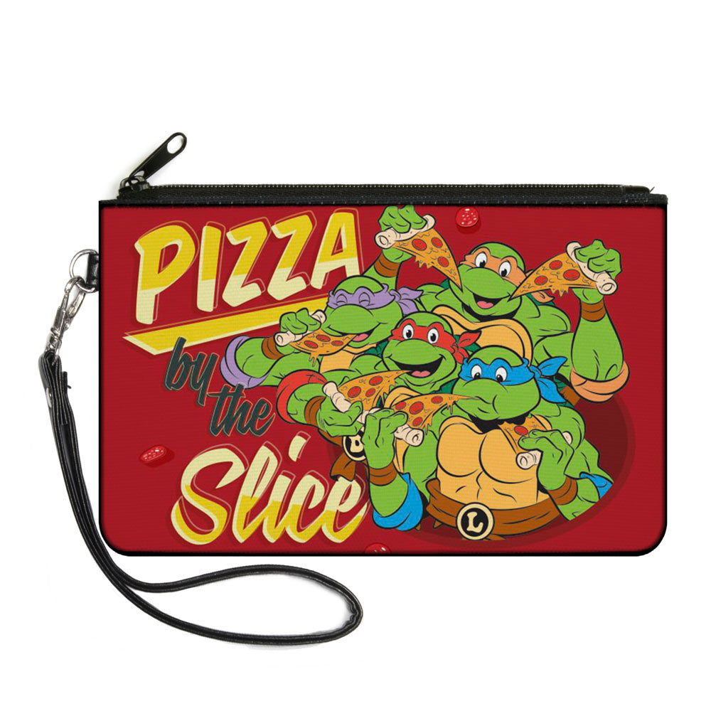 Canvas Zipper Wallet - LARGE - Classic TMNT Turtles Pose16 PIZZA BY THE SLICE Reds Yellows Canvas Zipper Wallets Teenage Mutant Ninja Turtles