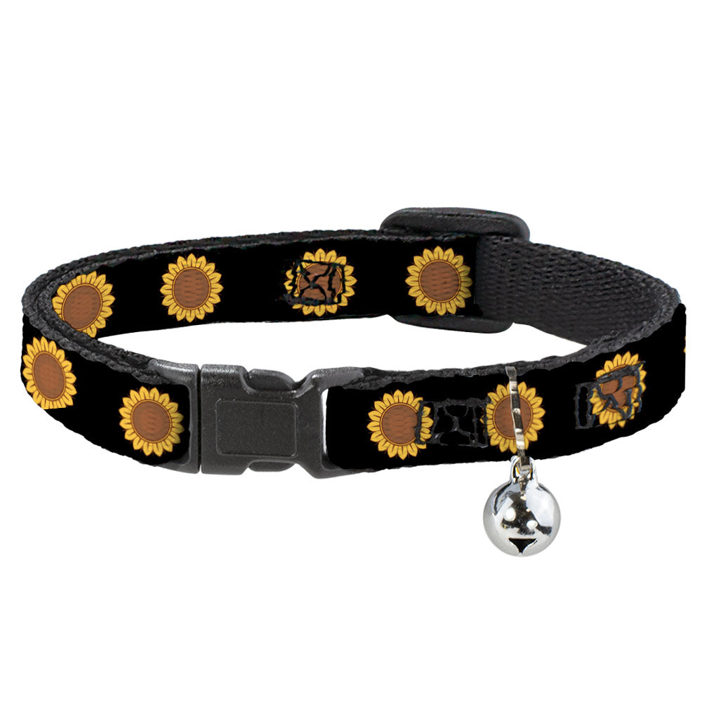 Cat Collar Breakaway with Bell - Sunflower Face Repeat Black Breakaway Cat Collars Buckle-Down   