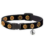 Cat Collar Breakaway with Bell - Sunflower Face Repeat Black Breakaway Cat Collars Buckle-Down   