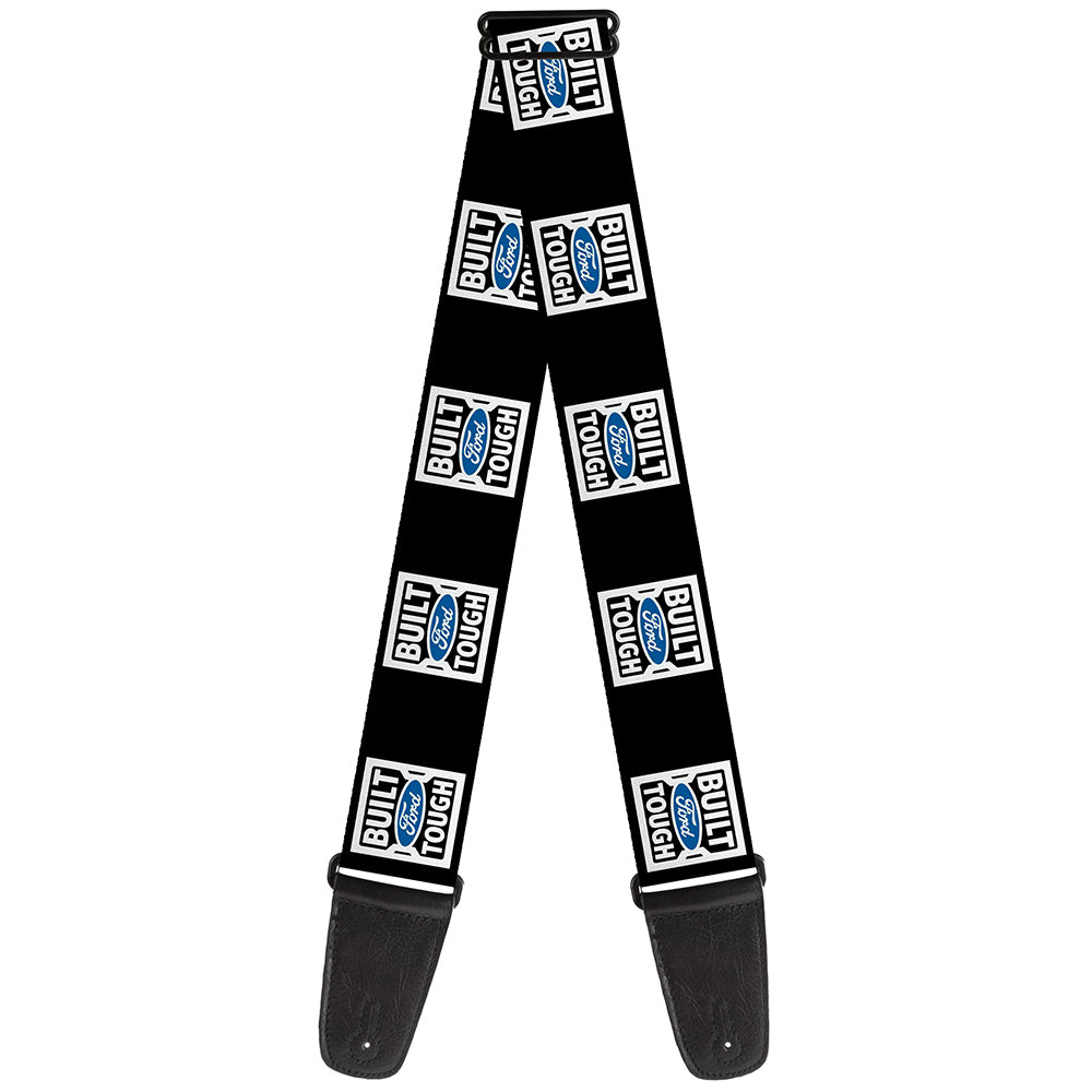 Guitar Strap - BUILT FORD TOUGH Logo2 Black White Blue Guitar Straps Ford   