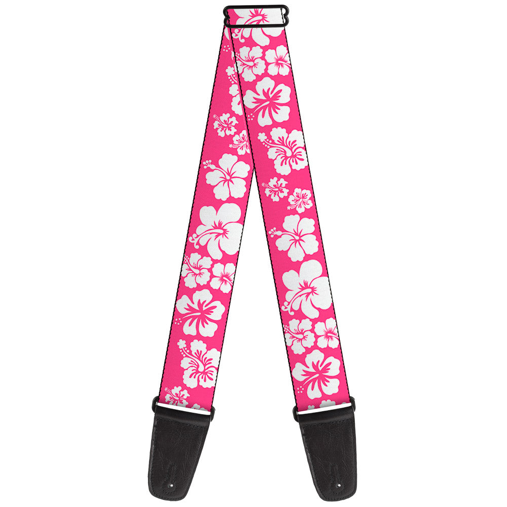 Guitar Strap - Hibiscus Neon Pink White Guitar Straps Buckle-Down   