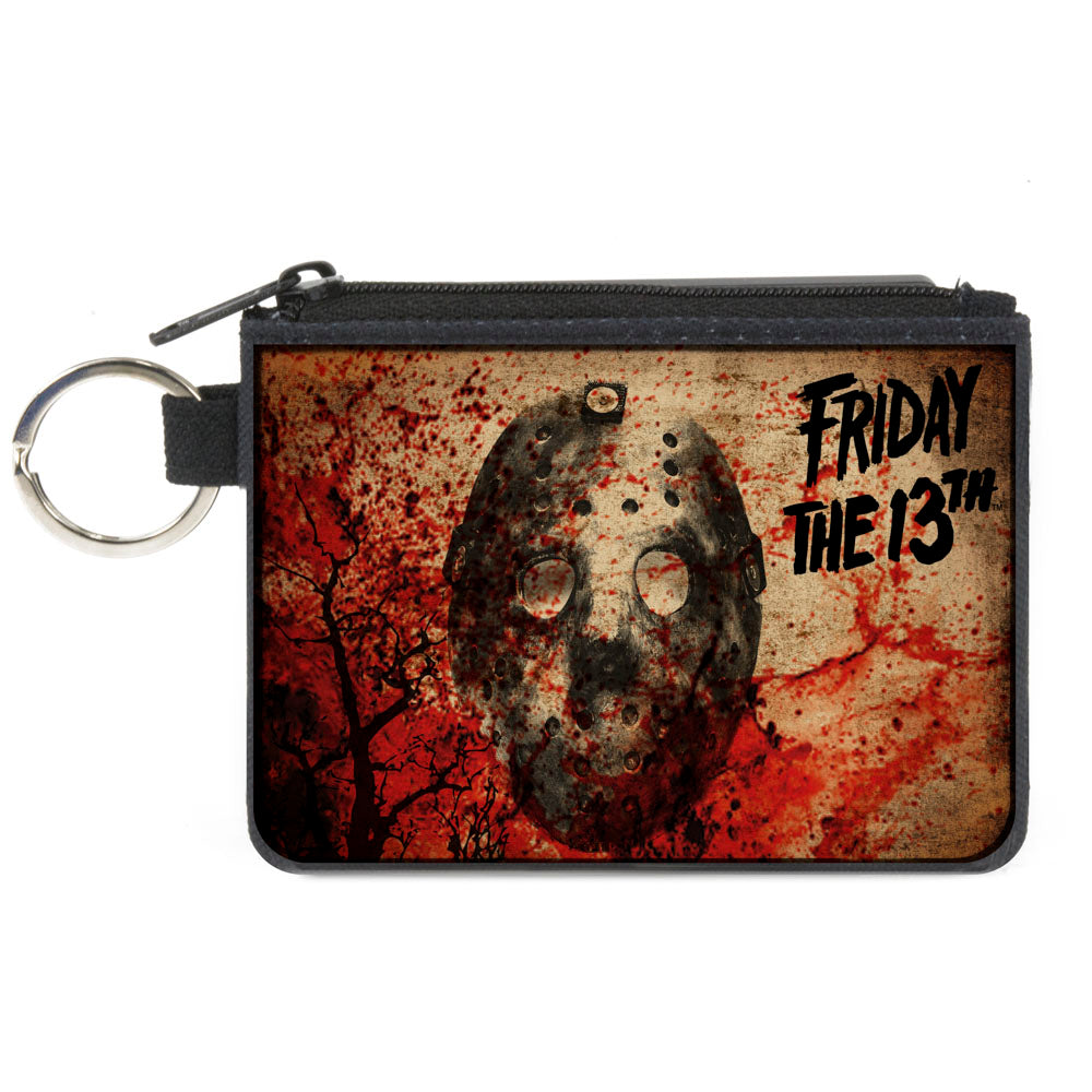 Canvas Zipper Wallet - MINI X-SMALL - FRIDAY THE 13th Jason Mask Trees Tans Blood Splatter Black Canvas Zipper Wallets Friday the 13th Default Title