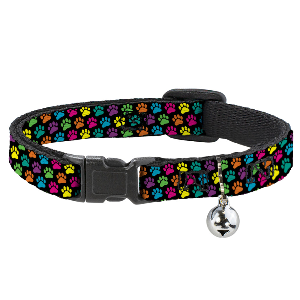 Cat Collar Breakaway - Paw Print Black Multi Color Breakaway Cat Collars Buckle-Down   
