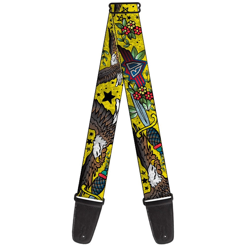 Guitar Strap - Truth and Justice CLOSE-UP Yellow Guitar Straps Buckle-Down   