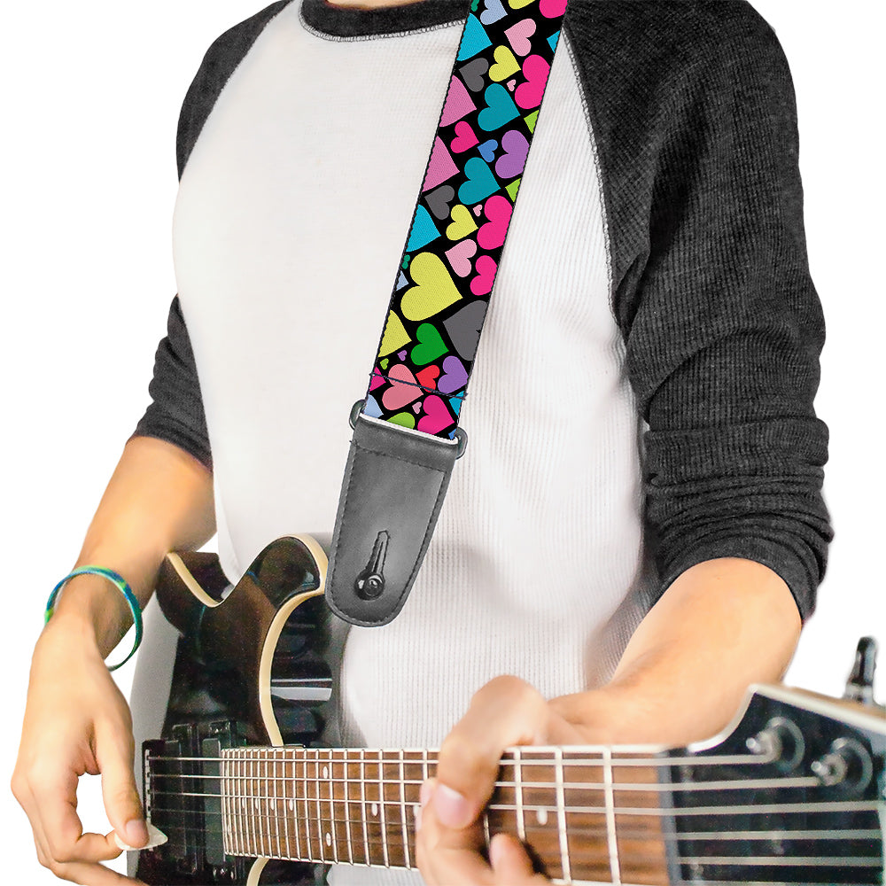 Guitar Strap - Hearts Black Multi Color Guitar Straps Buckle-Down   