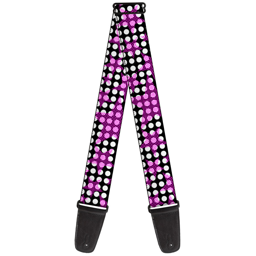 Guitar Strap - Eighties Stars1 Black White Fuchsia Guitar Straps Buckle-Down   