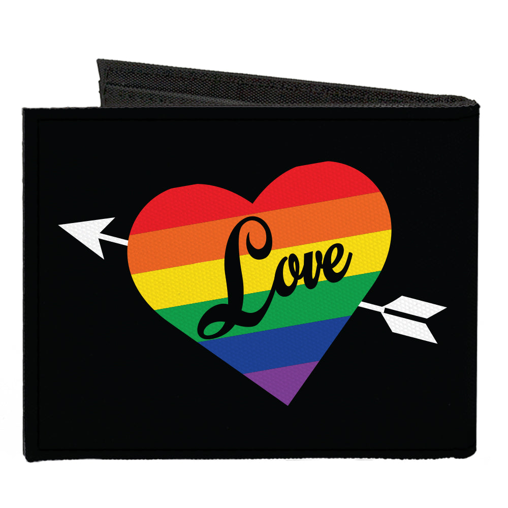 Canvas Bi-Fold Wallet - LOVE Rainbow Stripe Heart Black Multi Color Canvas Bi-Fold Wallets Buckle-Down   