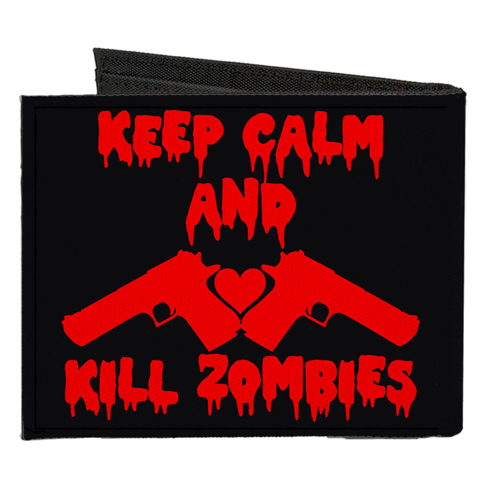 Canvas Bi-Fold Wallet - KEEP CALM AND KILL ZOMBIES Guns Heart Black Red Canvas Bi-Fold Wallets Buckle-Down   