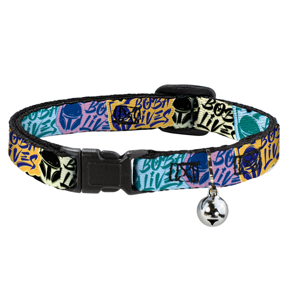 Cat Collar Breakaway with Bell - Boba Fett BOBA LIVES Graffiti Stacked Multi Color - NARROW Fits 8.5-12" Breakaway Cat Collars Star Wars   