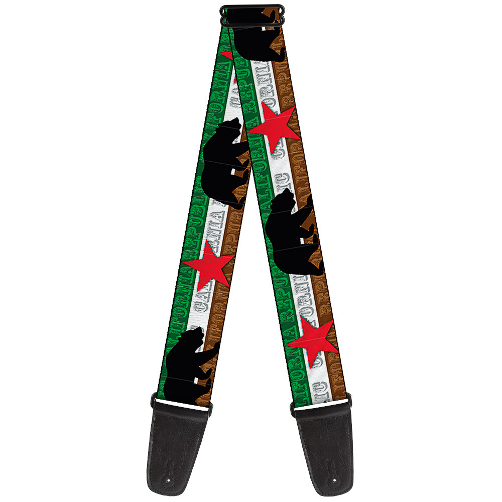 Guitar Strap - Cali Bear Silhouette & Star CALIFORNIA REPUBLIC Green White Brown Black Red Guitar Straps Buckle-Down   