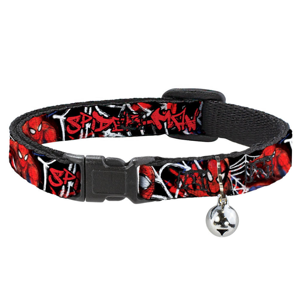 ULTIMATE SPIDER-MAN Cat Collar Breakaway - SPIDER-MAN 3-Poses Spider Web Sketch Black White Red Breakaway Cat Collars Marvel Comics   