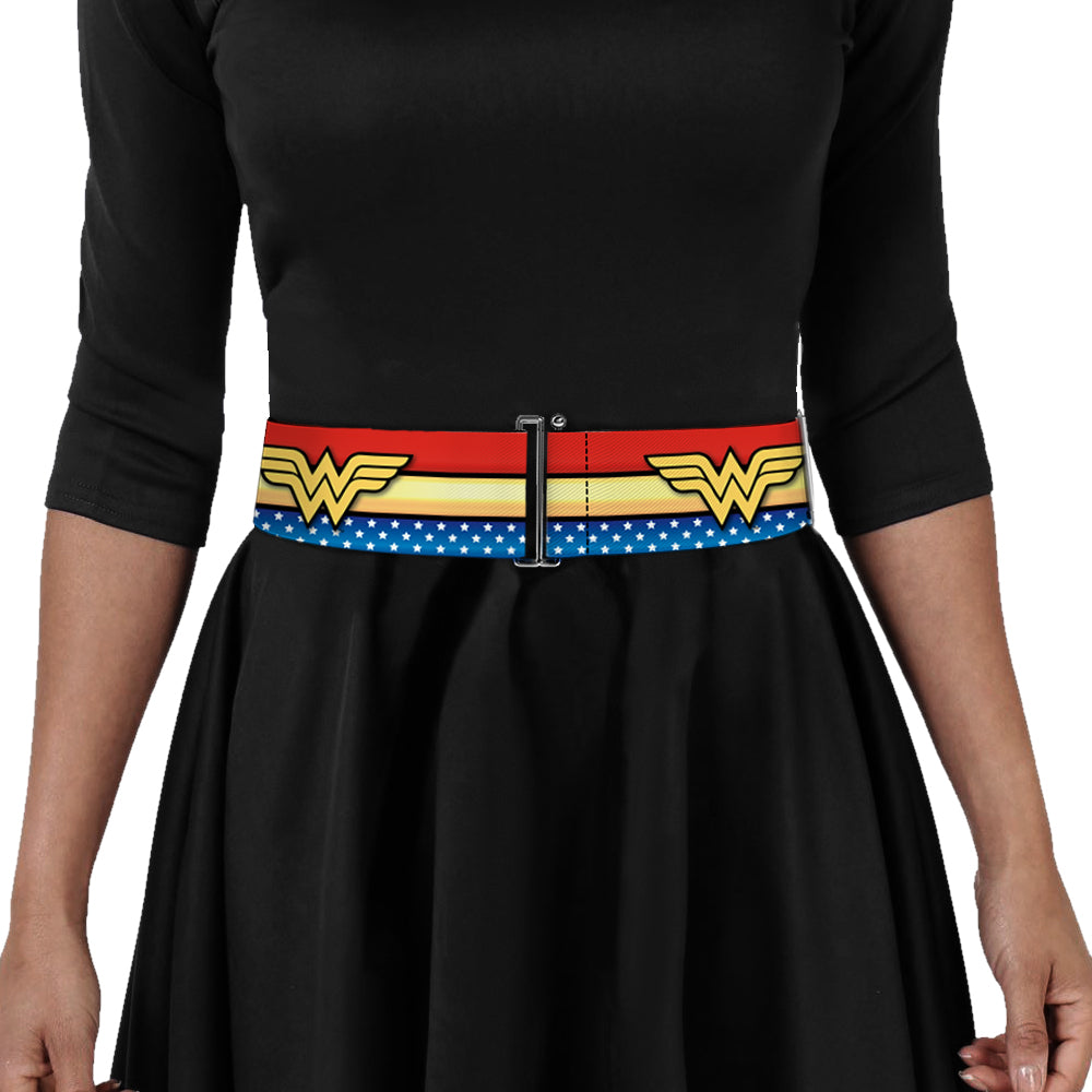 Cinch Waist Belt - Wonder Woman Logo Stripe Stars Red Gold Blue White Womens Cinch Waist Belts DC Comics   