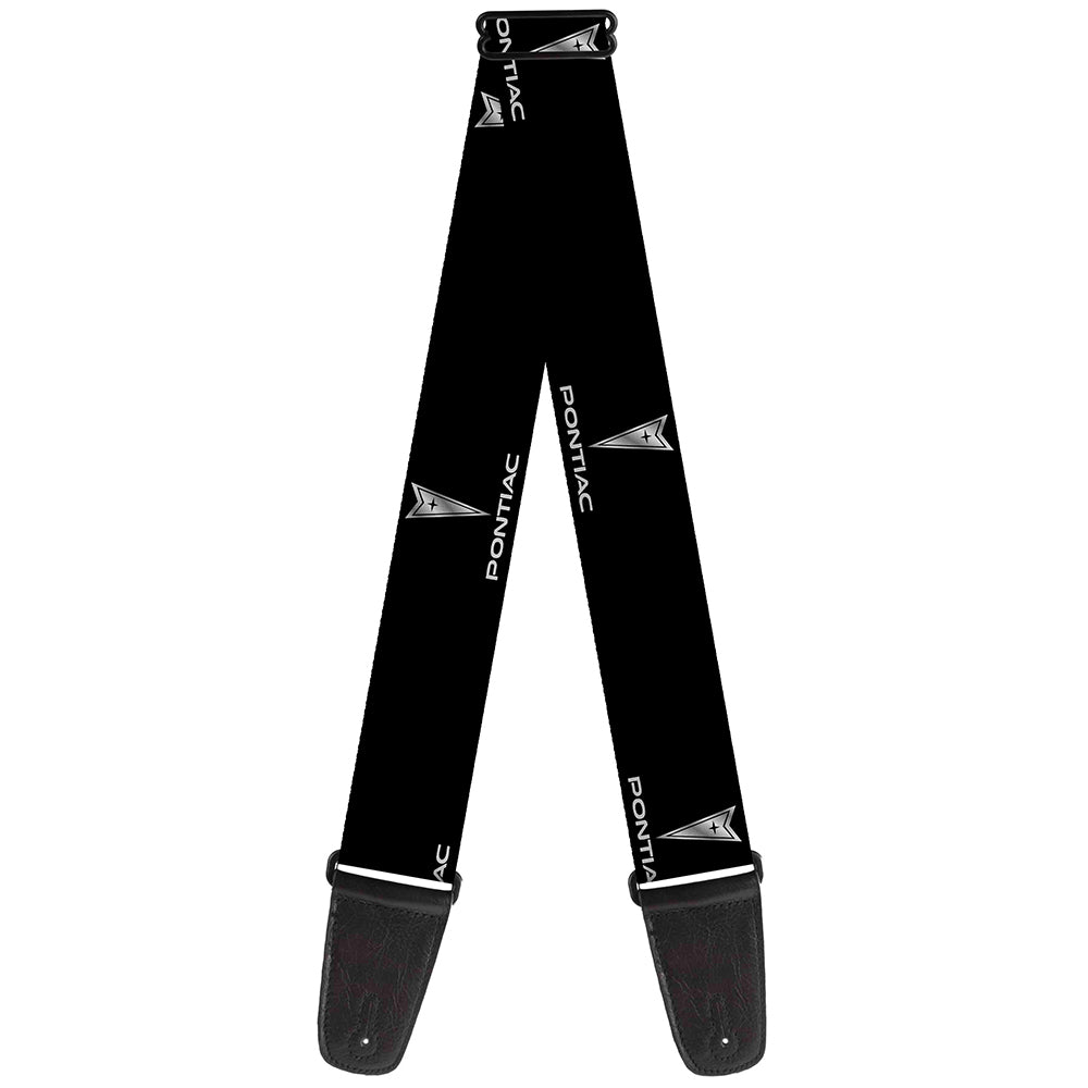 Guitar Strap - Pontiac Black Silver REPEAT Logo Guitar Straps GM General Motors   