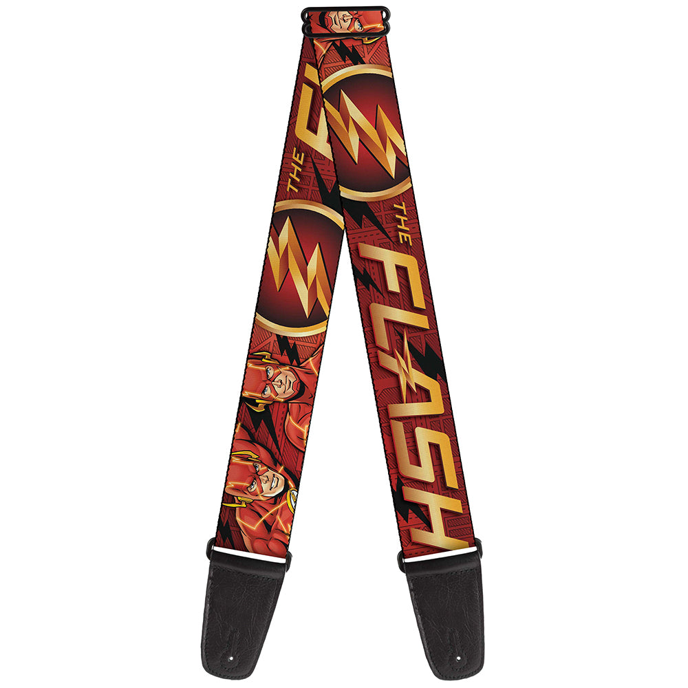 Guitar Strap - THE FLASH Logo Poses Black Red Gold Guitar Straps DC Comics   