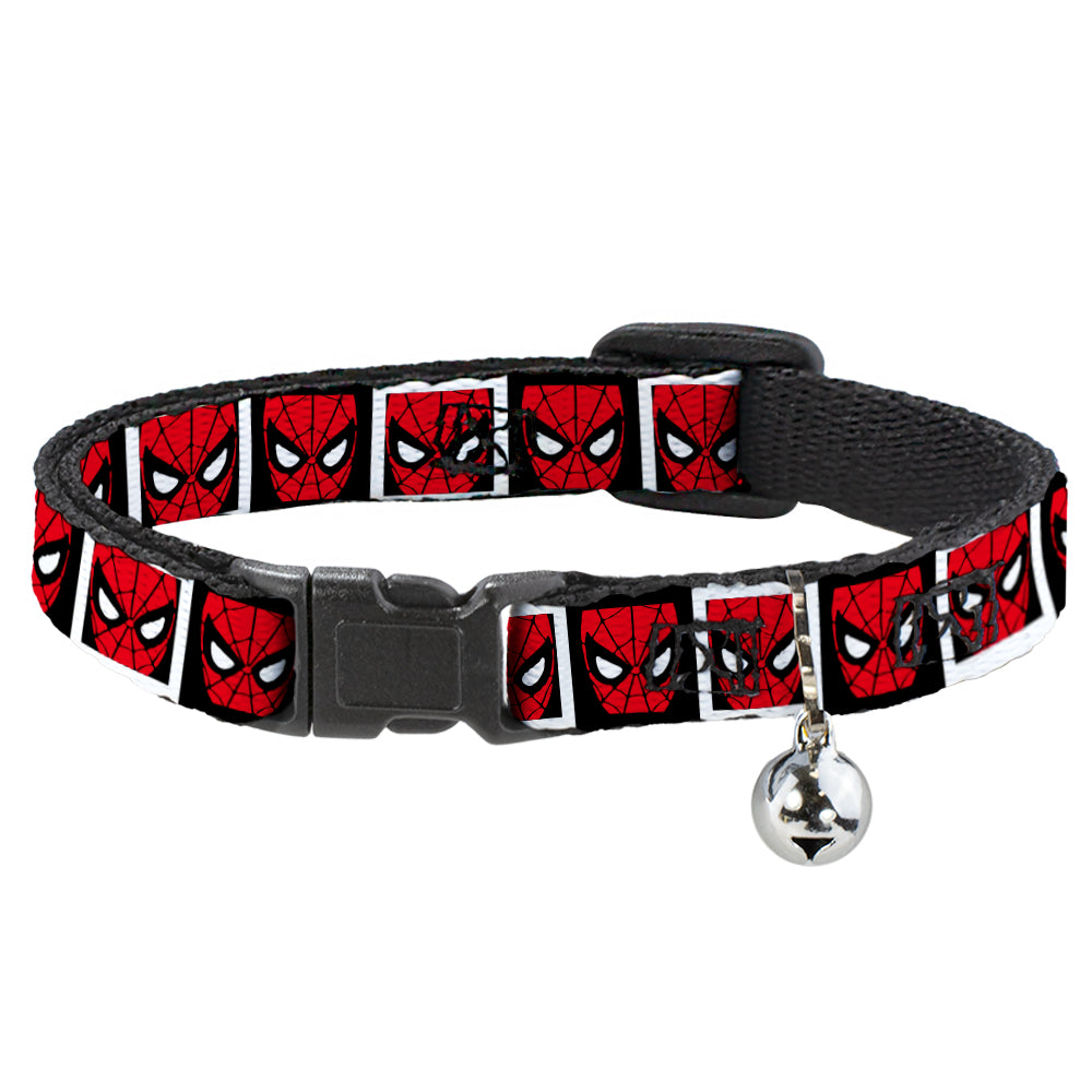 Cat Collar Breakaway - Spider-Man Face Black White Blocks Breakaway Cat Collars Marvel Comics   