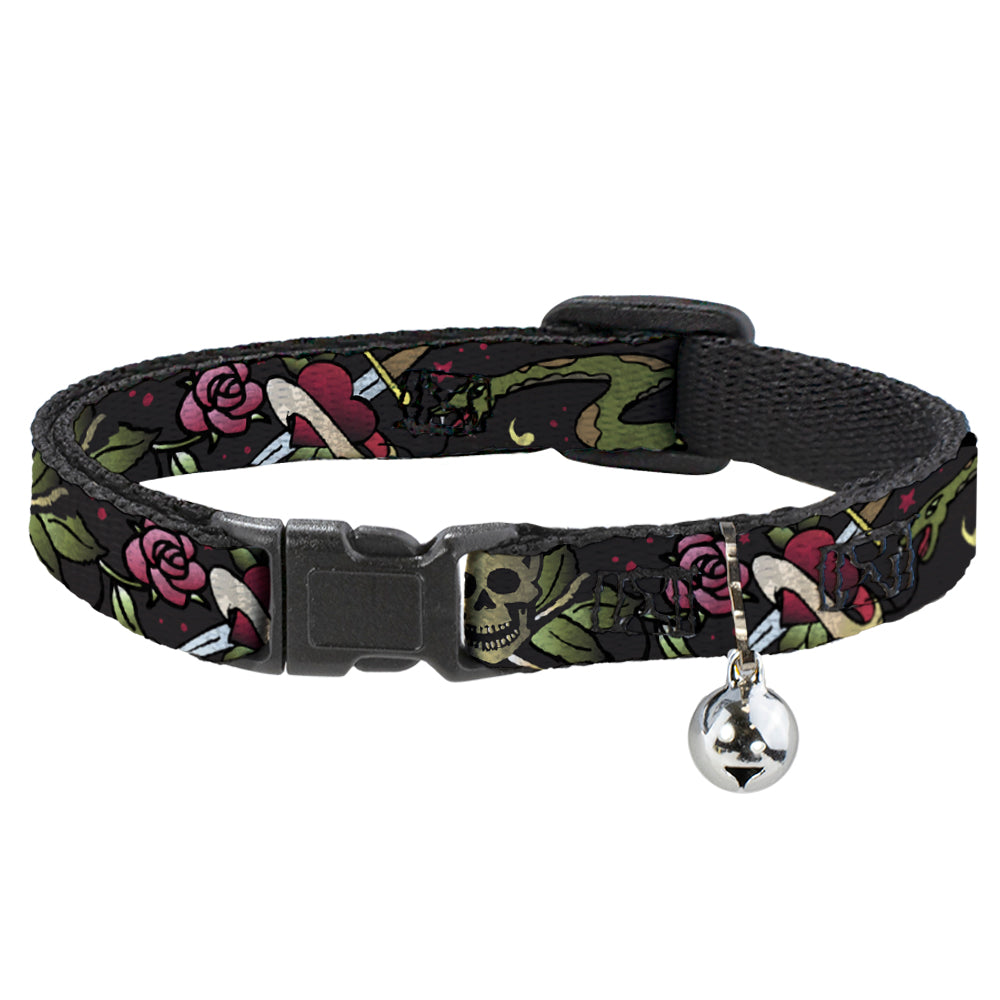 Cat Collar Breakaway - Live Hard Die Young CLOSE-UP Black Breakaway Cat Collars Buckle-Down   