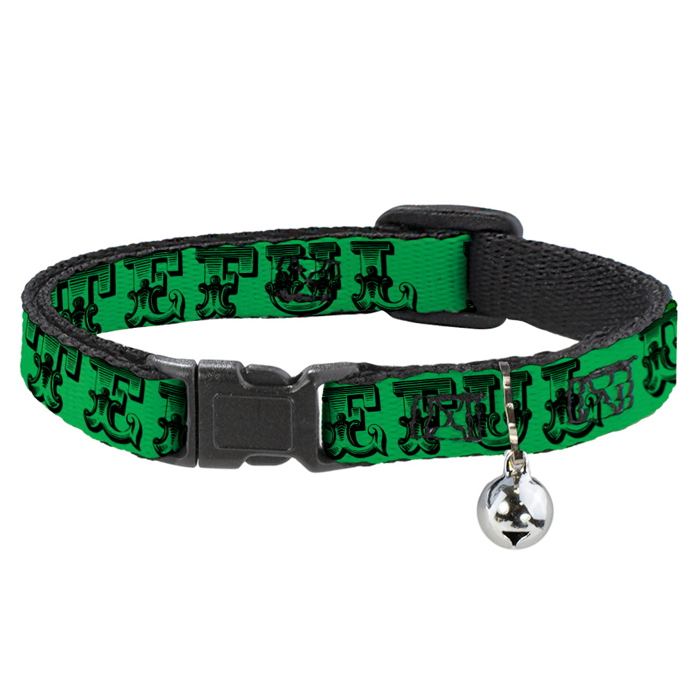 Cat Collar Breakaway - Grateful Dead Text w Skull & Roses Green Breakaway Cat Collars Grateful Dead   