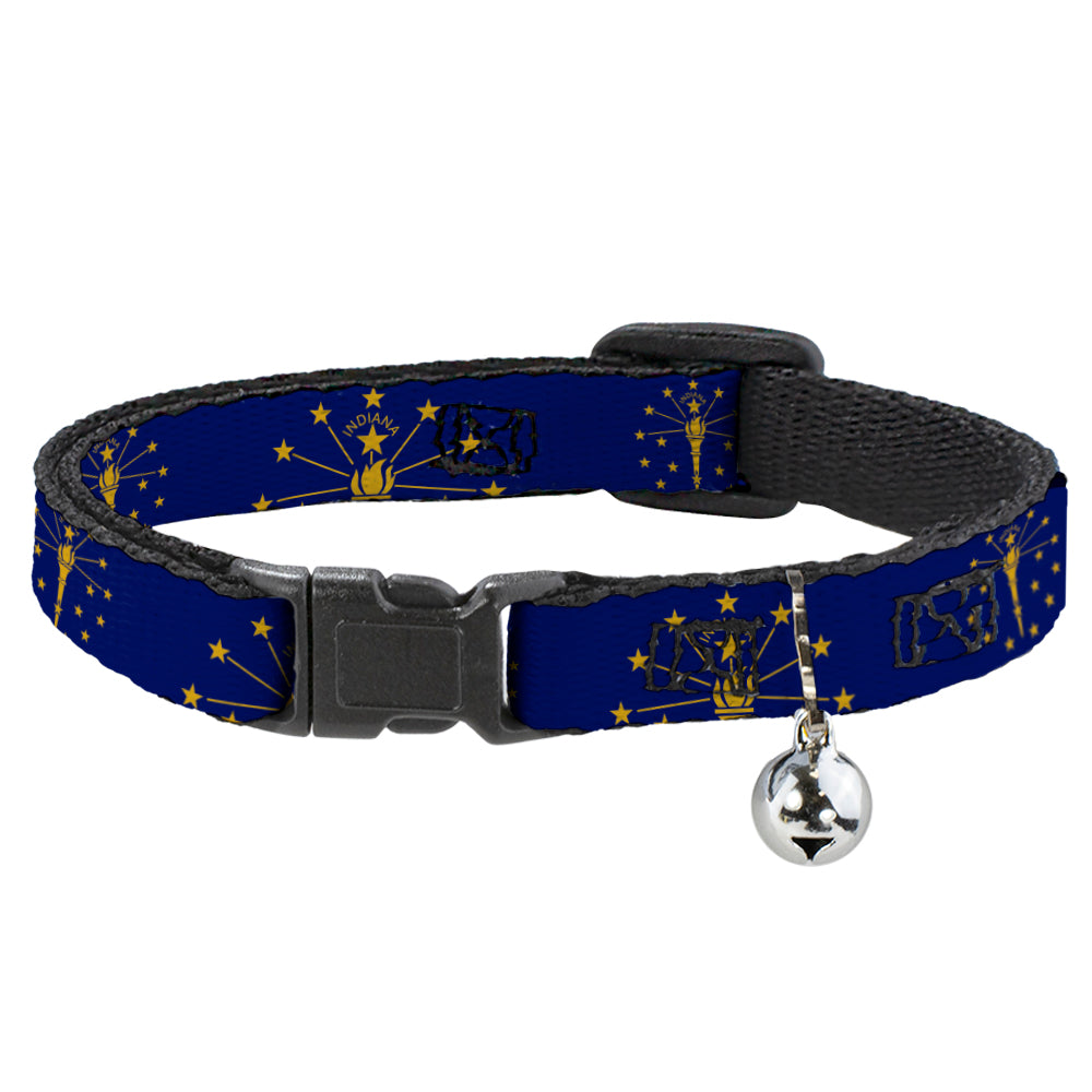 Cat Collar Breakaway - Indiana Flag Torch CLOSE-UP Navy Blue Gold Breakaway Cat Collars Buckle-Down   