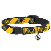 Cat Collar Breakaway with Bell - HUFFLEPUFF Crest Diagonal Stripe Charcoal Gray/Yellow Breakaway Cat Collars Harry Potter