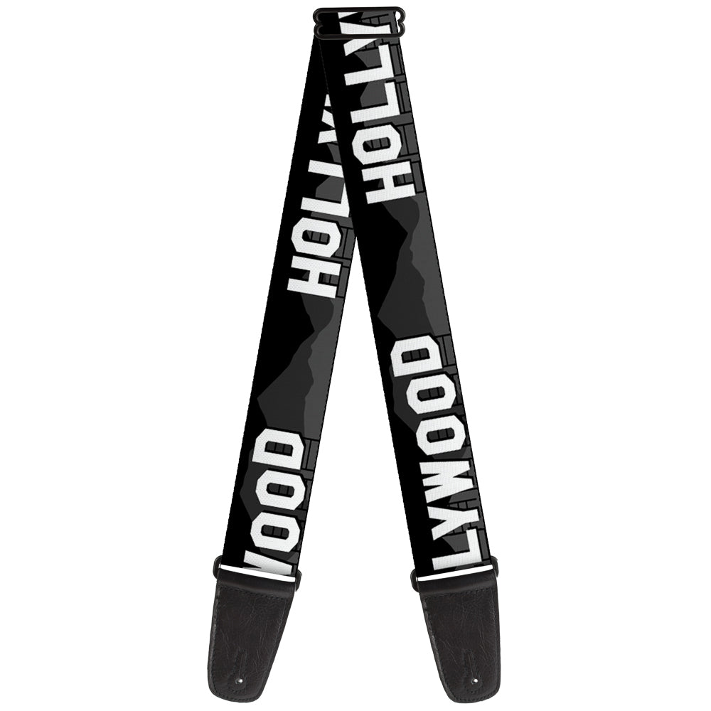 Guitar Strap - HOLLYWOOD Sign Skyline Black Grays White Guitar Straps Buckle-Down   
