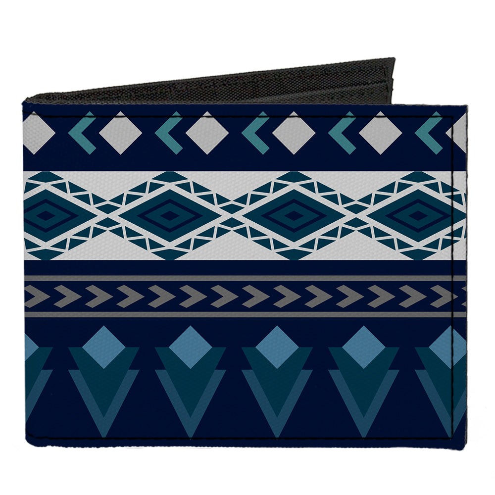 Canvas Bi-Fold Wallet - Aztec4 Blues White Gray Canvas Bi-Fold Wallets Buckle-Down   