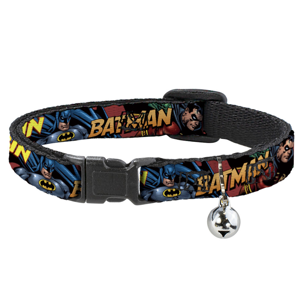 Cat Collar Breakaway - Batman & Robin in Action w Text Burgundy Breakaway Cat Collars DC Comics   