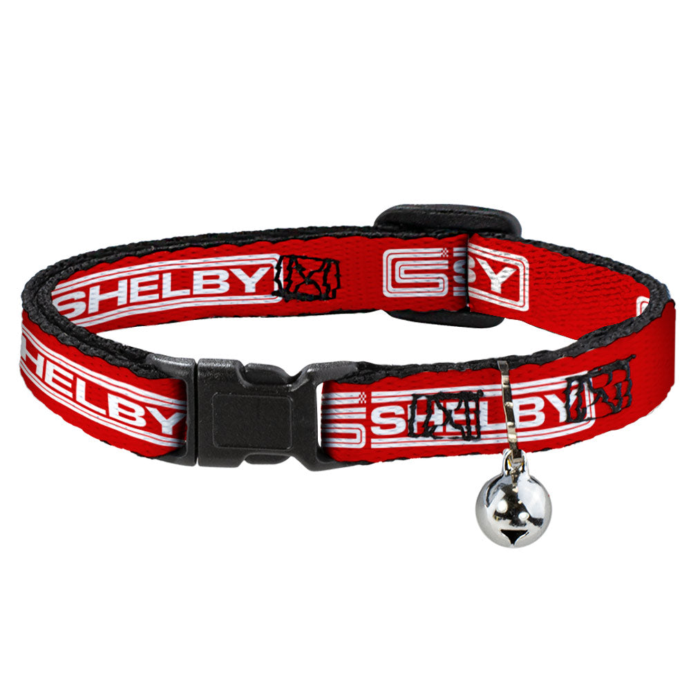 Cat Collar Breakaway with Bell - Carroll Shelby CS SHELBY Racing Logo Block Red White - NARROW Fits 8.5-12" Breakaway Cat Collars Shelby