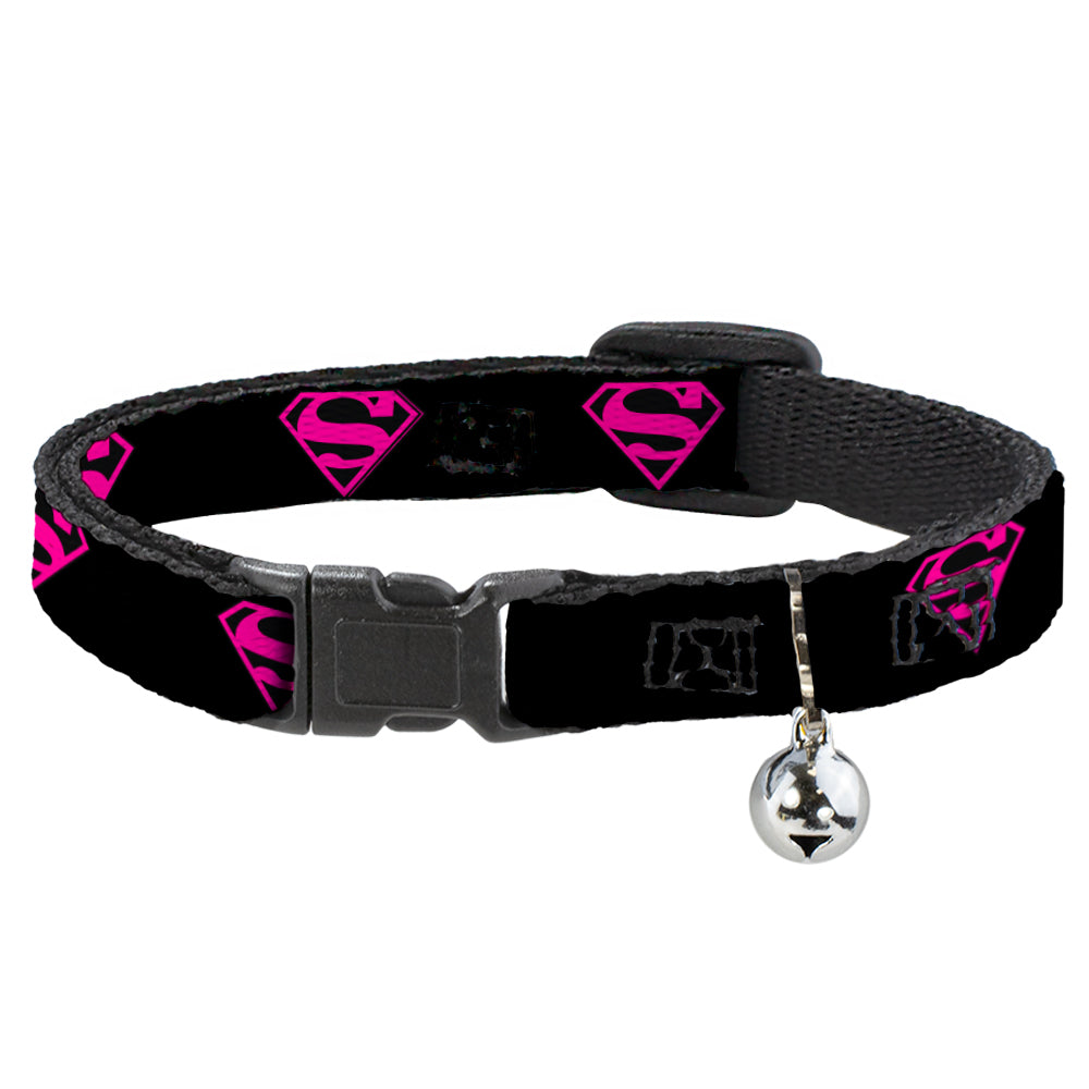 Cat Collar Breakaway - Superman Shield Black Hot Pink Breakaway Cat Collars DC Comics   