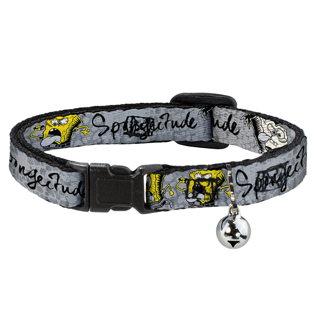 Cat Collar Breakaway with Bell - SpongeBob 3-Poses SPONGEITUDE Grays Black Breakaway Cat Collars SpongeBob SquarePants