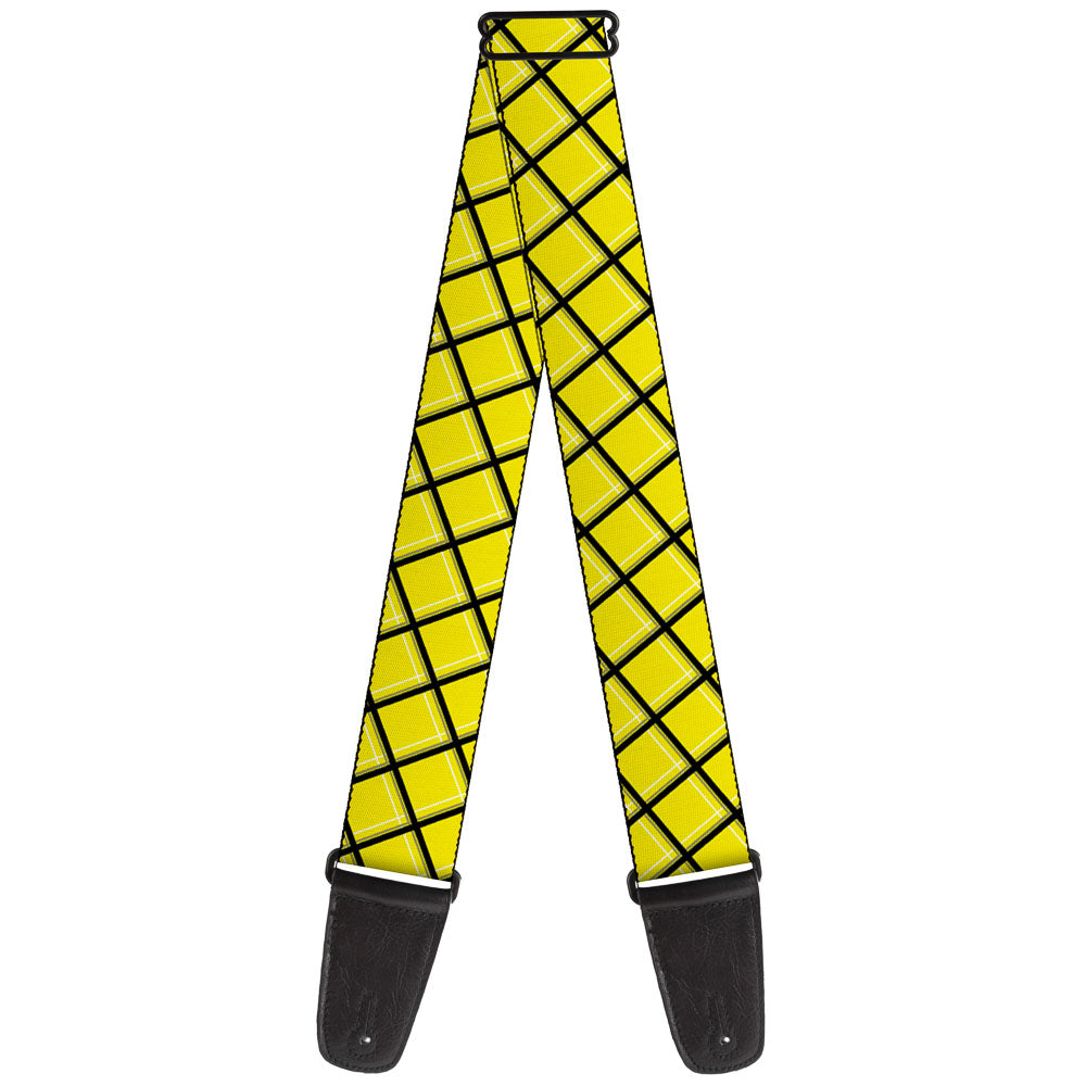 Guitar Strap - Wire Grid Yellow Black Gray Guitar Straps Buckle-Down   