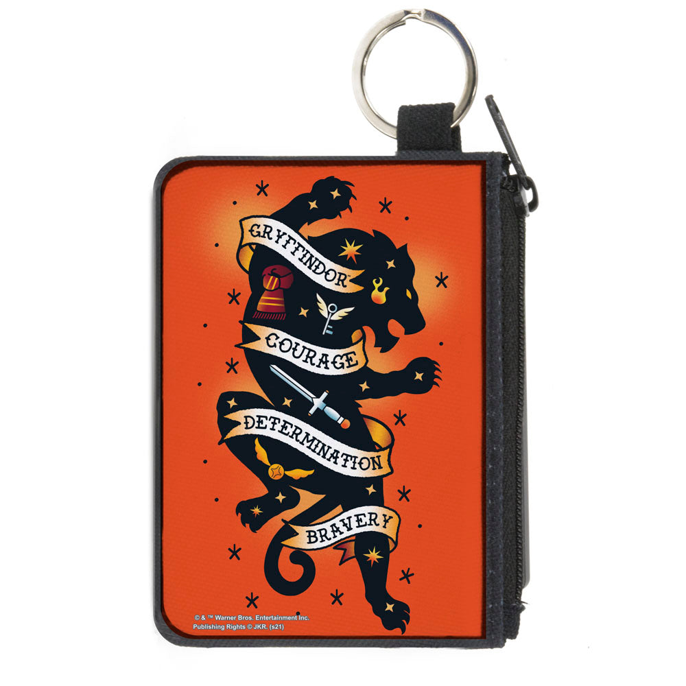Canvas Zipper Wallet - MINI X-SMALL - Harry Potter GRYFFINDOR Lion COURAGE DETERMINATION BRAVERY Tattoo Orange Canvas Zipper Wallets Harry Potter