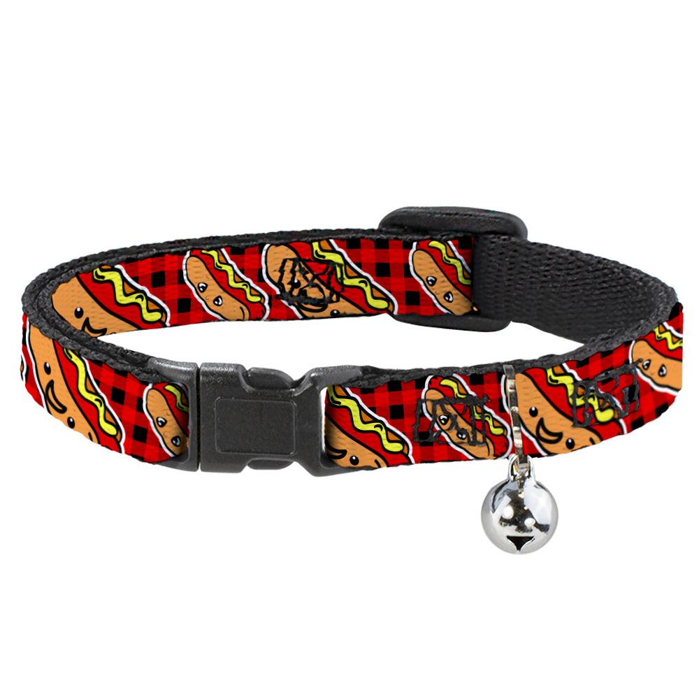 Cat Collar Breakaway - Hot Dogs Buffalo Plaid Black Red Breakaway Cat Collars Buckle-Down   