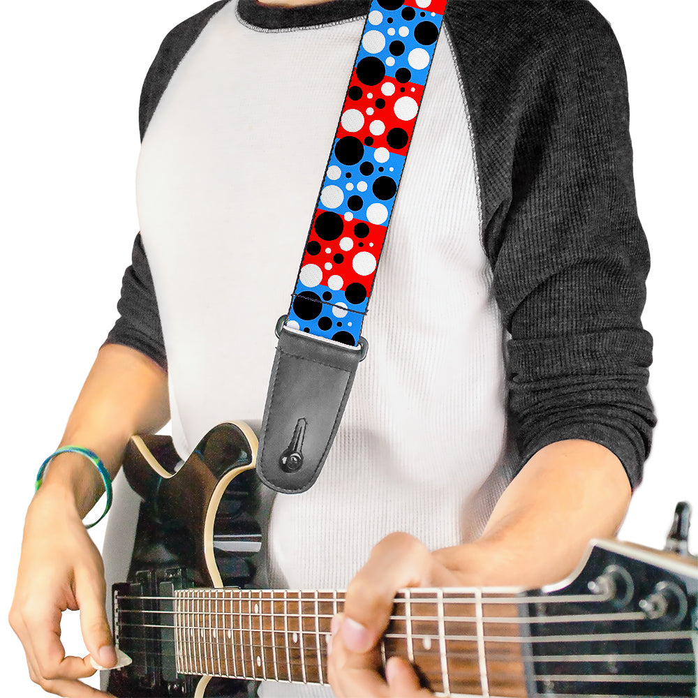 Guitar Strap - Dot Blocks Blue Red Black White Guitar Straps Buckle-Down   