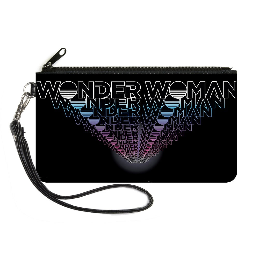 Canvas Zipper Wallet - LARGE - WONDER WOMAN 1984 Text Infinity Repeat Black White Blues Pinks Canvas Zipper Wallets DC Comics   