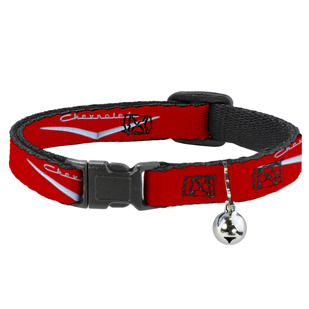 Cat Collar Breakaway - 1955-57 CHEVROLET V Emblem Red Silver Breakaway Cat Collars GM General Motors   