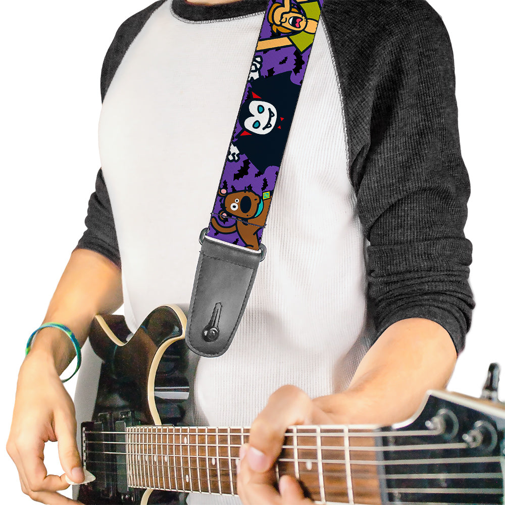 Guitar Strap - Mini Scooby Doo Halloween Bats Purple Black Guitar Straps Scooby Doo   
