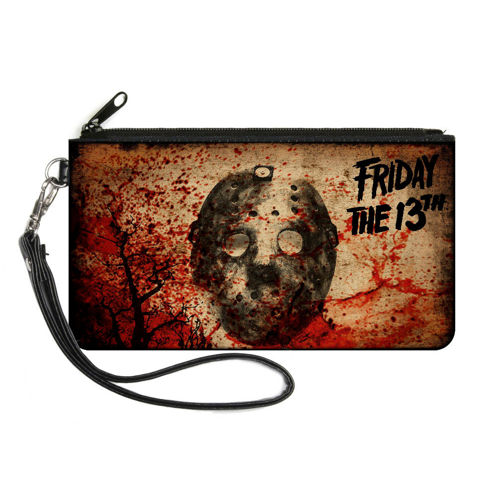 Canvas Zipper Wallet - SMALL - FRIDAY THE 13th Jason Mask Trees Tans Blood Splatter Black Canvas Zipper Wallets Friday the 13th Default Title