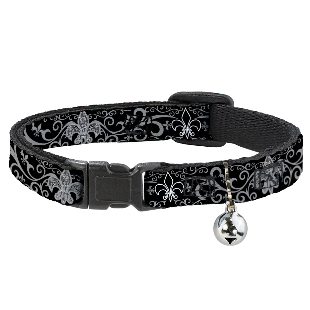 Cat Collar Breakaway - Fleur-de-Lis w Filigree Black Gray Breakaway Cat Collars Buckle-Down   