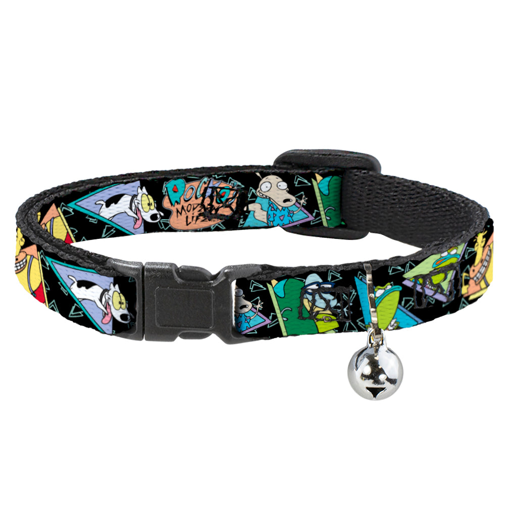 Cat Collar Breakaway with Bell - ROCKO'S MODERN LIFE Character Portraits Triangles Black Blue Breakaway Cat Collars Ren and Stimpy