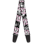 Guitar Strap - Punk Princess Heart & Cross Bones w Skulls & Splatter Black White Guitar Straps Buckle-Down   