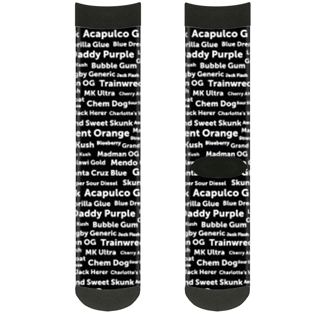 Sock Pair - Polyester - Verbiage Marijuana Strains Black White - CREW Socks Buckle-Down   