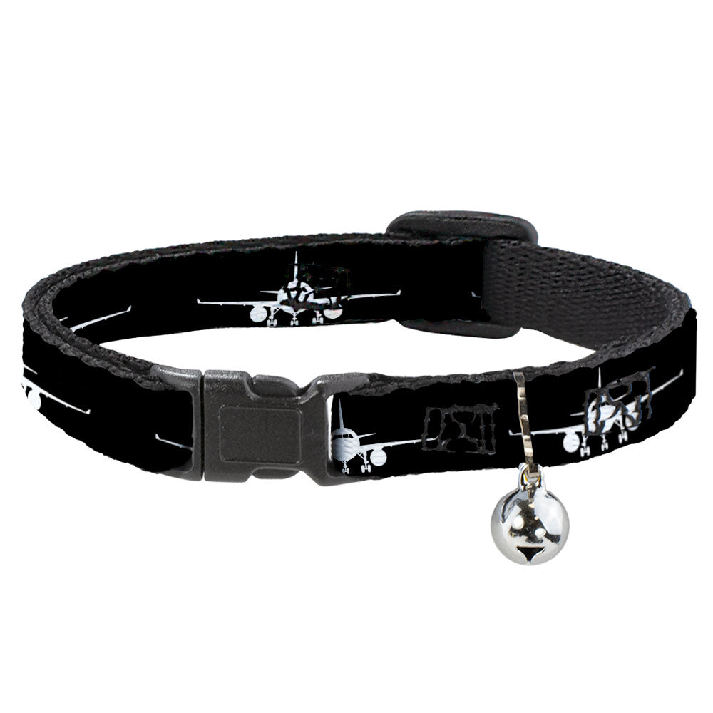 Cat Collar Breakaway with Bell - Airplane Silhouette Black White Breakaway Cat Collars Buckle-Down   