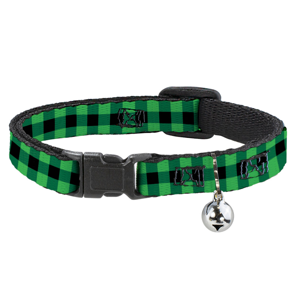 Cat Collar Breakaway - Buffalo Plaid Black Neon Green Breakaway Cat Collars Buckle-Down   