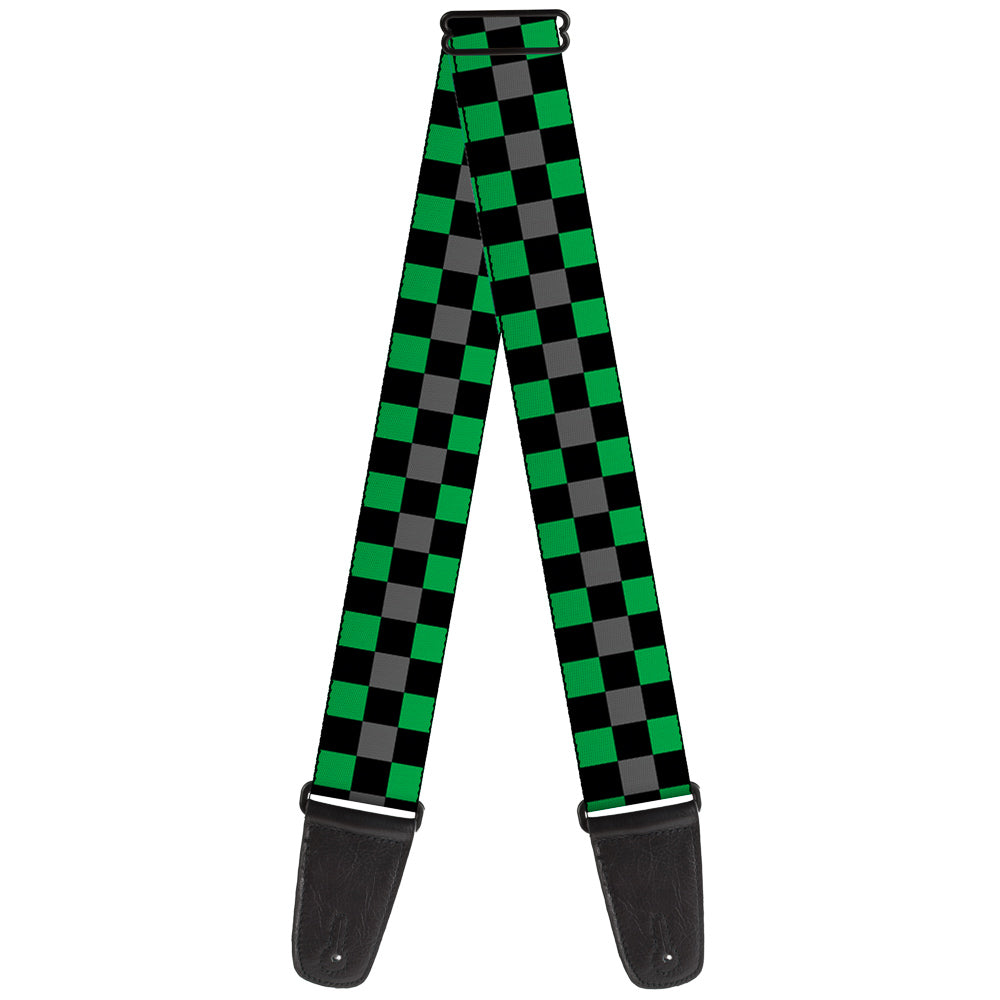 Guitar Strap - Checker Black Gray 2 Green Guitar Straps Buckle-Down   