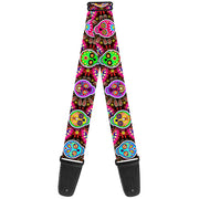 Guitar Strap - Six Sugar Skulls Multi Color Guitar Straps Thaneeya McArdle   
